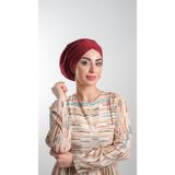 Hürrem Bone 2114_16 Bordo Sandy Kumaş Büzgülü Pratik Hazır Geçmeli Tesettür Bone
