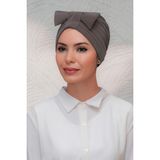 Hürrem Bone 7010_10 Vizon Sandy Kumaş Fiyonklu Büzgülü Pratik Hazır Geçmeli Tesettür Bone