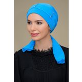 HÜRREM BONE Bebe Mavisi Pratik Hazır Geçmeli Tesettür Bone Sandy Kumaş Kemerli Taşlı 1205_11