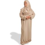 Hürrem Bone Bej Iki Parça Namaz Elbisesi Viskon Düz 2504_12 - Standart