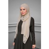 HÜRREM BONE Bej Pratik Hazır Geçmeli Bone Şal Şifon Kendinden Boneli Taşlı Elişi Işlemeli _12 1450