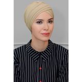 Hürrem Bone Bej Pratik Hazır Geçmeli Tesettür Bone Sandy Kumaş Üç Çapraz 1803_12