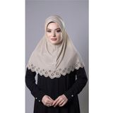 Hürrem Bone Bej Pratik Hazır Geçmeli Tesettür Eşarp Fukuro Kumaş Piliseli Çiçek Desenli Lazer Kesim 1829_12