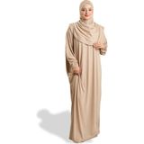 Hürrem Bone Bej Tek Parça Namaz Elbisesi Viskon Düz 2503_12 - Standart