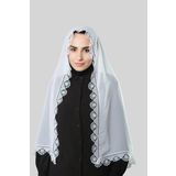 Hürrem Bone Beyaz Namaz Başörtüsü Şal Şifon Güpürlü 202106_42