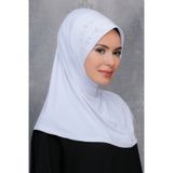 Hürrem Bone Beyaz Pratik Hazır Geçmeli Tesettür Eşarp Sandy Kumaş Elişi Çiçek (545491293) Beyaz