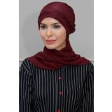 Hürrem Bone Bordo Pratik Hazır Geçmeli Tesettür Bone Fukuro Piliseli Örgülü Şifon Atkılı 1825A_16