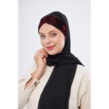Hürrem Bone Bordo Simli Arkadan Bağlamalı Şal Şifon Çiçek Desenli 2318_16
