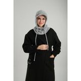HÜRREM BONE Gri Bağcıklı Peluş Salaş Şapkalı Balaklava Boyunluklu Bere Jakar Düz 2332_15