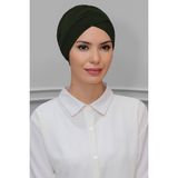 Hürrem Bone Haki Pratik Hazır Geçmeli Tesettür Bone Sandy Kumaş Çapraz Büzgülü 1801_09 - Standart