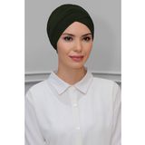 Hürrem Bone Haki Pratik Hazır Geçmeli Tesettür Bone Sandy Kumaş Çapraz Büzgülü 1801_09