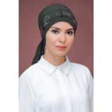 Hürrem Bone Haki Pratik Hazır Geçmeli Tesettür Bone Sandy Kumaş Desenli Şifon Kemerli 1205D_09