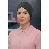 HÜRREM BONE Haki Pratik Hazır Geçmeli Tesettür Bone Sandy Kumaş Taçlı Büzgülü 1208_09