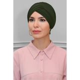 HÜRREM BONE Haki Pratik Hazır Geçmeli Tesettür Bone Sandy Kumaş Üç Çapraz 1803_09