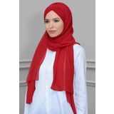 HÜRREM BONE Kırmızı Pratik Hazır Geçmeli Bone Şal Şifon Kendinden Boneli Üç Bantlı _31 1451