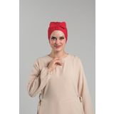 Hürrem Bone Kırmızı Pratik Hazır Geçmeli Fiyonklu Bone Sandy Çift Taraflı Çapraz 3007B_31