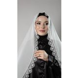 Hürrem Bone Krem Namaz Başörtüsü Şal Şifon Kumaş Güpürlü 202106_40