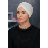 HÜRREM BONE Krem Pratik Hazır Geçmeli Tesettür Bone Sandy Kumaş Taçlı Büzgülü 1208_40
