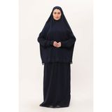 Hürrem Bone Lacivert Iki Parça Namaz Elbisesi Pamuk Kumaş Dantelli 2205_02 - Standart