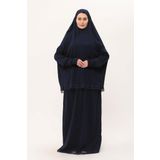 Hürrem Bone Lacivert İki Parça Namaz Elbisesi Pamuk Kumaş Dantelli 2205_02