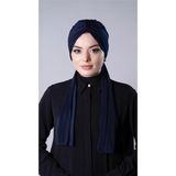 Hürrem Bone Lacivert Pratik Hazır Geçmeli Tesettür Bone Sandy Kumaş Atkılı 2204_02