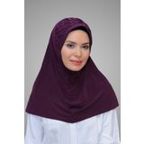 HÜRREM BONE Mürdüm Pratik Hazır Geçmeli Tesettür Eşarp Sandy Kumaş Işlemeli Incili Taşlı _07 1605
