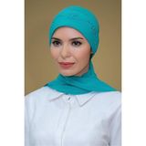 Hürrem Bone P. Yeşili Pratik Hazır Geçmeli Tesettür Bone Sandy Kumaş Güllü Işlemeli Şifon Atkılı 1206A_19