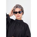 Hürrem Bone Pudra Çapraz Büzgülü Tesettür Bone Sandy Leopar Desen 2511_06 - Standart