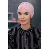 HÜRREM BONE Pudra Pratik Hazır Geçmeli Tesettür Bone Sandy Kumaş Taçlı Büzgülü 1208_06