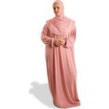 Hürrem Bone Pudra Tek Parça Namaz Elbisesi Viskon Düz 2503_06 - Standart
