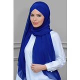 HÜRREM BONE Saks Mavisi Pratik Hazır Geçmeli Bone Şal Şifon Kendinden Boneli Üç Bantlı _24 1451