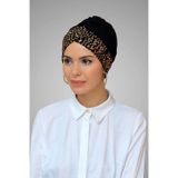 Hürrem Bone Siyah-Gold Pratik Hazır Geçmeli Tesettür Bone Sandy Kumaş Pullu T Çok Renkli