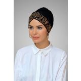 HÜRREM BONE Siyah-gold Pratik Hazır Geçmeli Tesettür Bone Sandy Kumaş Pullu Tek Çapraz 1907_102
