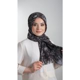 Hürrem Bone Siyah-Gümüş Pratik Hazır Geçmeli Tesettür Eşarp Kesik Elyaf Piliseli Çiçek Desenli 1818D6_101