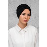 Hürrem Bone Siyah Pratik Hazır Geçmeli Tesettür Bone Petekli Büzgülü 1204_01