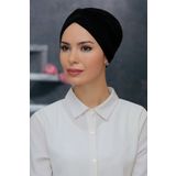 HÜRREM BONE Siyah Pratik Hazır Geçmeli Tesettür Bone Sandy Kumaş Taçlı Büzgülü _01 1208
