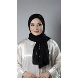 HÜRREM BONE Siyah Pratik Hazır Geçmeli Tesettür Şal Örme Kumaş Taşlı Çiçek Desenli 2118C_01
