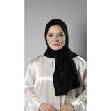 Hürrem Bone Siyah Pratik Hazır Geçmeli Tesettür Şal Örme Kumaş Taşlı Yıldız Desenli 2118Y_01 - Standart