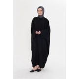 Hürrem Bone Siyah Yarasa Kol Oversize Medine İpeği Arkası Düğmeli Düz Elbise 4001_01