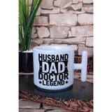 Husband Dad Doctor Legend Tıp Bayramı Doktora Baskılı Hediyelik T Kulplu Latte Fincanı Kupa Bardak - Beyaz