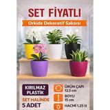 Hüskon Ticaret 5'li Orkide Dekoratif Saksı Seti Kırılmaz Plastik 1.25 L 12.5 cm Çap 15 cm Yükseklik Renkli