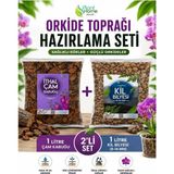 Hüskon Ticaret Oekide Toprağı Hazırlama Seti 2'li - 1 Litre Ithal Çam Kabuğu + 1 Litre Kil Bilyesi (8-16MM) Orkide Dikim ve Saksı Değişim Seti