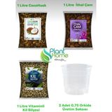 Hüskon Ticaret Plant Home Power Mix Orkide Toprağı Değişim Seti 2 Orkide 1 Litre İthal Çam Kabukları ve Vitaminli Kil
