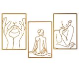 Huspox 3 Parça Metal Minimalist Duvar Sanatı, Yatak Odası Oturma Odası Banyo için Kadın Çerçeveli Duvar Dekoru (Altın)
