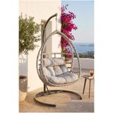 huteras Bahçe Salıncağı Tek Kişilik Rattan Gri Malta Minderli Ayaklı Balkon Teras Dış Mekan Asma Salıncak