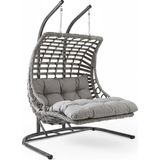 Huteras Bodrum Çiftli Rattan 2 Kişilik Bahçe Salıncağı Yan Gövdeli Minderli Gri