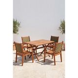 Huteras Iroko Ahşap 4 Kişilik Bahçe Masa Sandalye Seti 80X120 Katlanır Masalı - Kahverengi