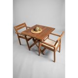 Huteras Katlanır Ahşap 2 Kişilik Bahçe Balkon Masa Takımı 60X80 Kollu Sandalyeli Bistro Set - Kahverengi