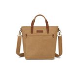 Hüvendo Smart Bags Camel Kadın Omuz Çantası Kanvas Kumaş Hakiki Deri Detaylı Uzun Askılı