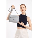 Hüvendo Smart Bags Gri Kadın Omuz Çantası Hafif Kumaş Çok Cepli Çapraz Uzun Askılı